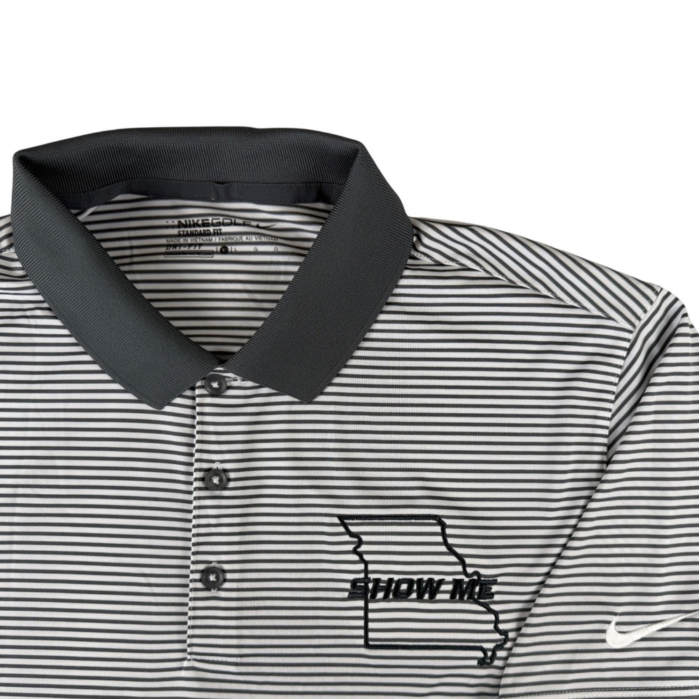 Nike Golf Mens Dri-FIT Striped Polo Shirt L Missouri Show Me State Gray White